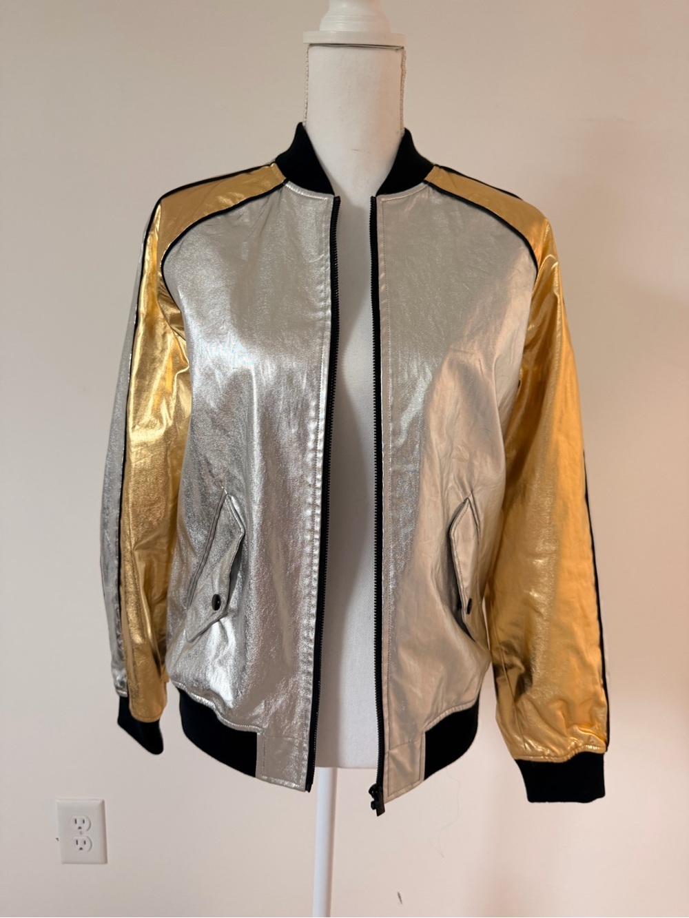 The Kooples Metallic Silver and Gold Bomber Jacket